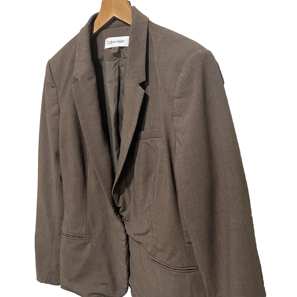 Calvin Klein Women's Brown One Button Closure Padded Blazer Size 12 - Picture 4 of 12